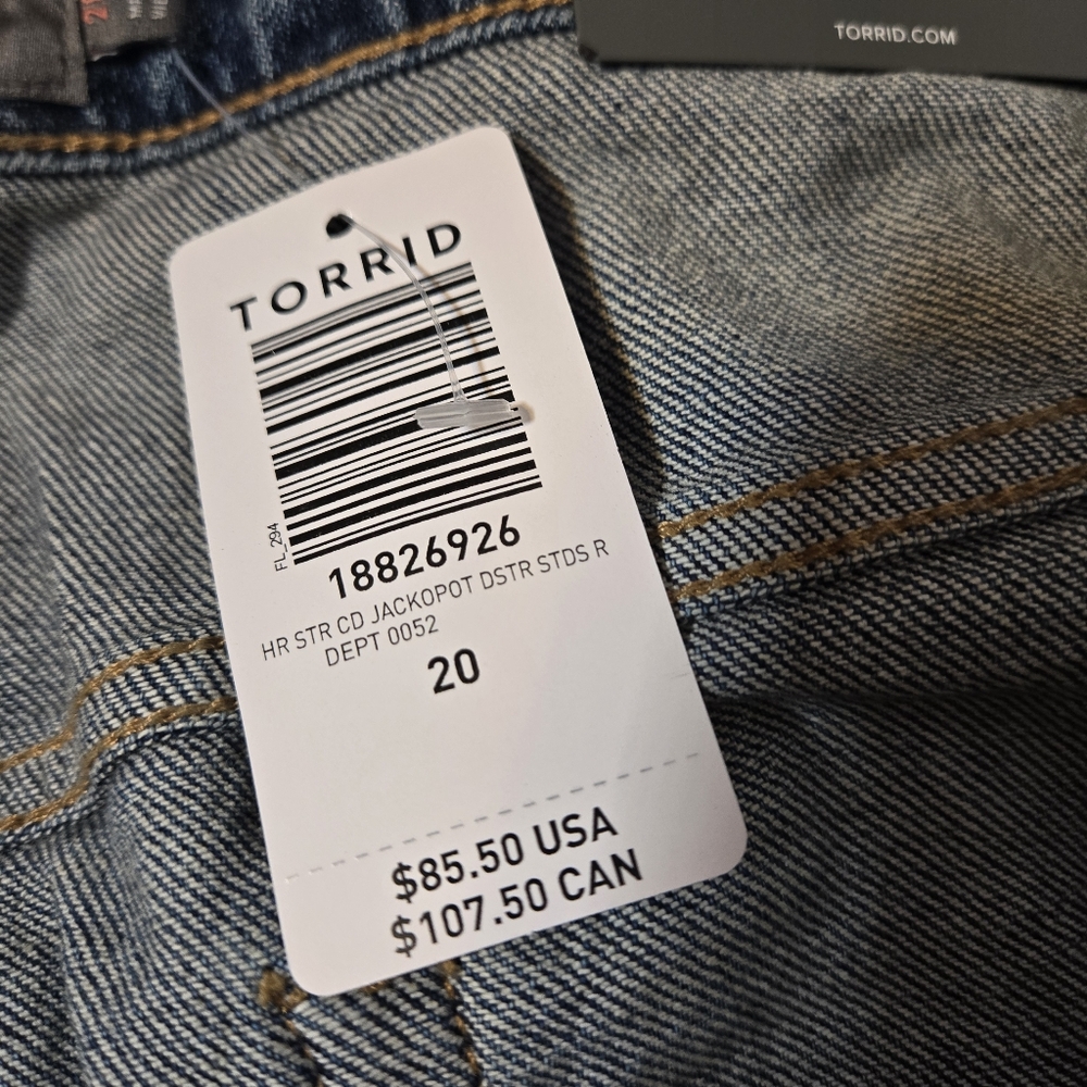 Torrid High Rise Straight Fit Cropped Jeans Blue Denim Raw Hem Size 20 Regular - Picture 10 of 12